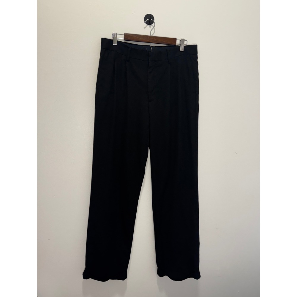 Merona Mens Black Pleated Cuffed Dress Pants Trousers 34x34 Straight Leg